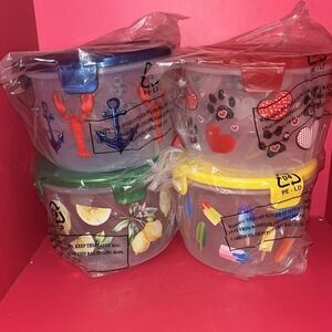 4 RARE Round Lock-n-Lock 44oz Containers & Lids-Lemon-Lobster-Ice cream-Paws